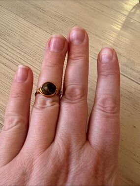 Handmade Copper-Plated Wire-Wrap Ring with Faceted Tiger Eye | Size 7
